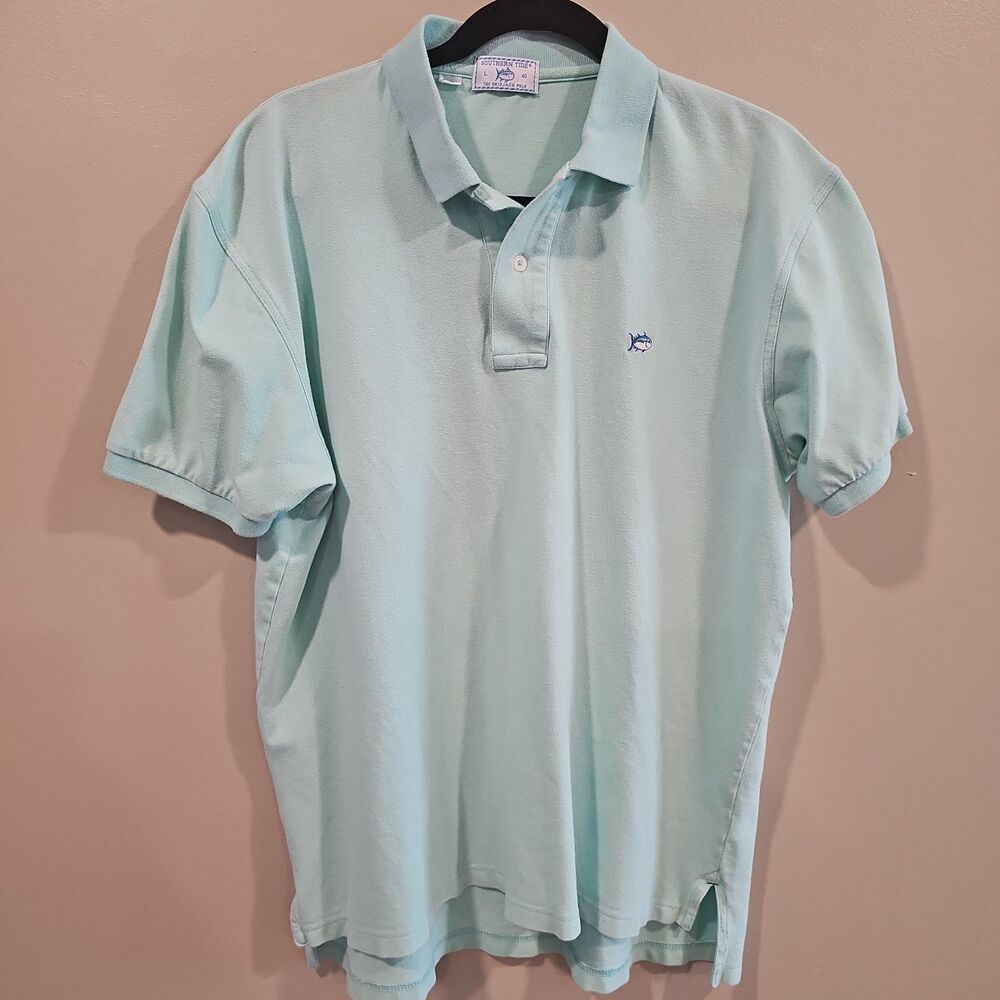 Southern Tide Polo Mens Large Skipjack Logo Short Sleeve Pique Top